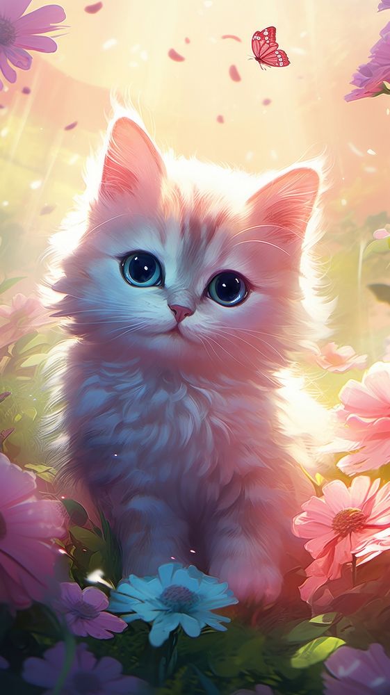 Cute cat wallpaper animal mammal kitten. AI generated Image by rawpixel.
