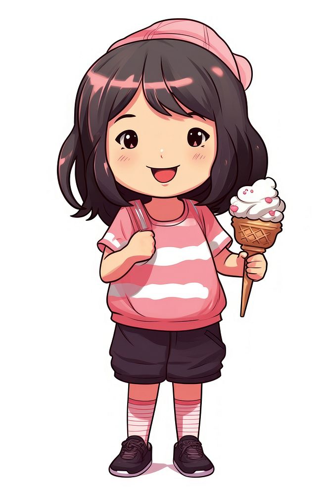 Isolated a baby girl with the icecream dessert drawing cartoon. AI generated Image by rawpixel.