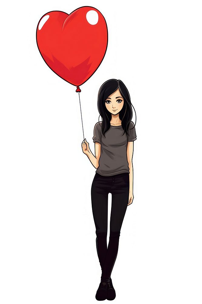Isolated a girl with balloon drawing cartoon adult. AI generated Image by rawpixel.