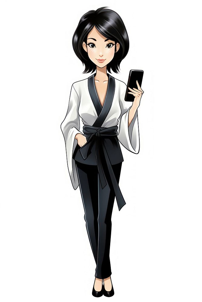 Isolated a Japanese businesswoman with mobile phone cartoon adult manga. AI generated Image by rawpixel.