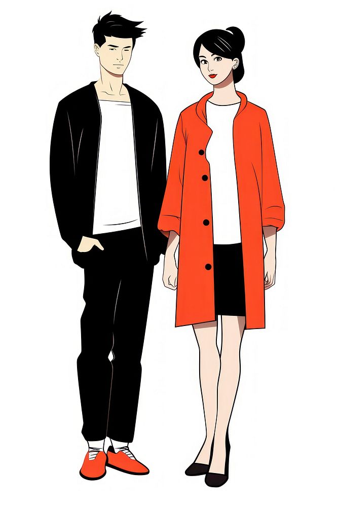 Isolated young couple overcoat drawing cartoon. AI generated Image by rawpixel.