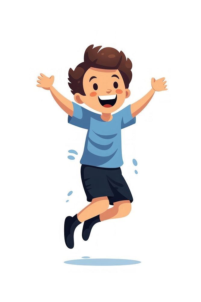 Happy boy jumping cartoon white background excitement. AI generated Image by rawpixel.
