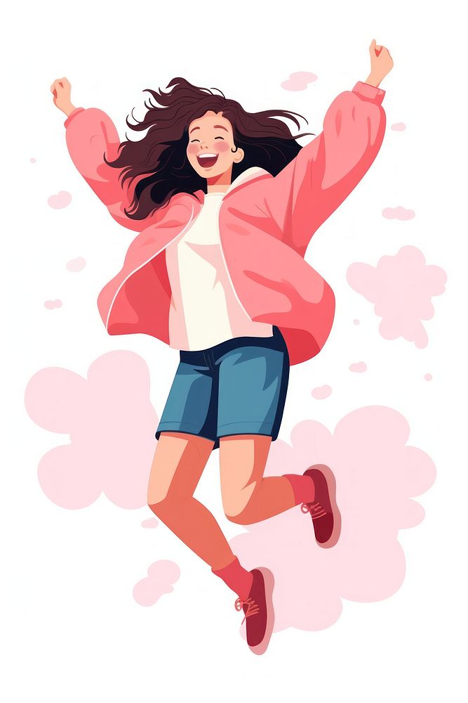 Happy girl jumping cartoon shorts adult. AI generated Image by rawpixel.