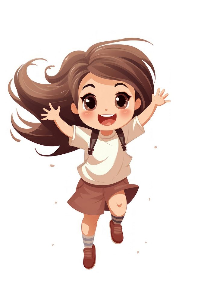 Happy little girl jumping cartoon cute white background. AI generated Image by rawpixel.