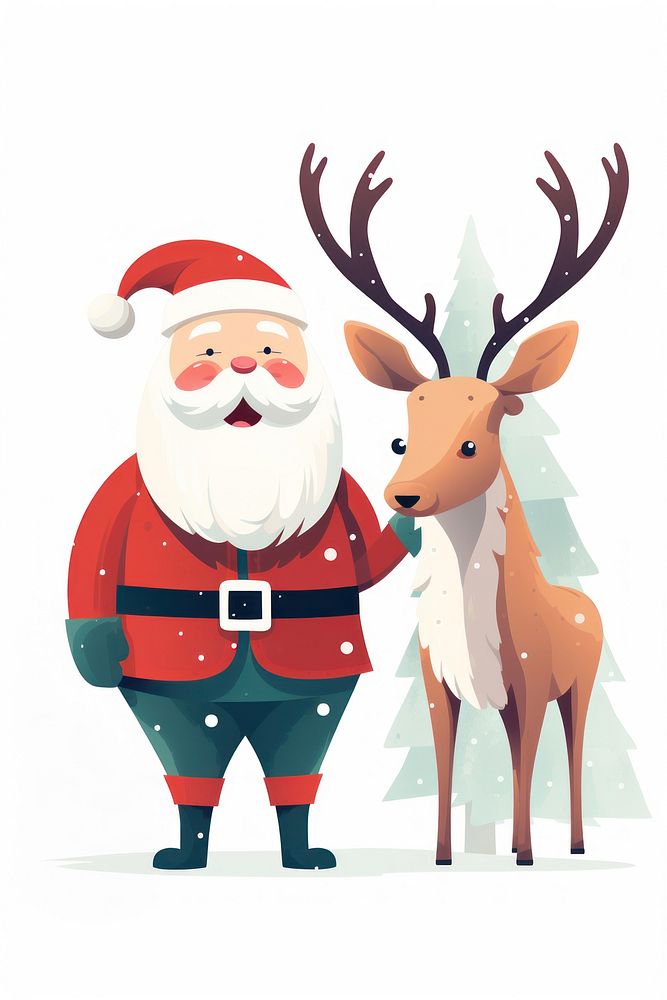 Happy santa claus with reindeer cartoon winter nature. AI generated Image by rawpixel.