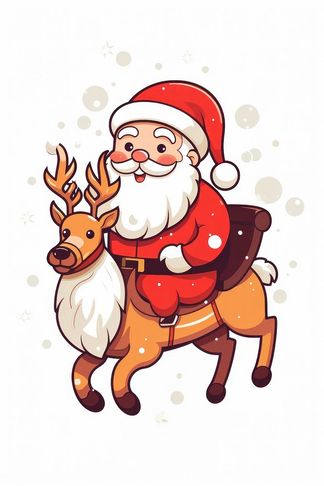 Happy santa claus riding reindeer cartoon sketch mammal. AI generated Image by rawpixel.