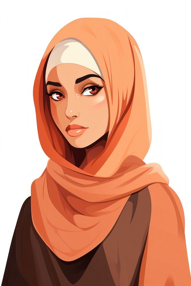 Hijab portrait drawing cartoon. AI generated Image by rawpixel.