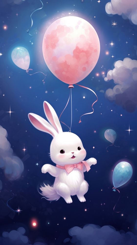 Cute bunny floating in the space outdoors nature night. AI generated Image by rawpixel.