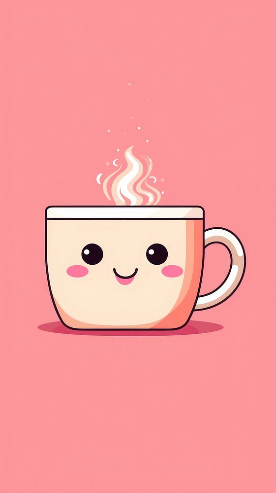 Cute coffee cup with face wallpaper drink mug refreshment. AI generated Image by rawpixel.
