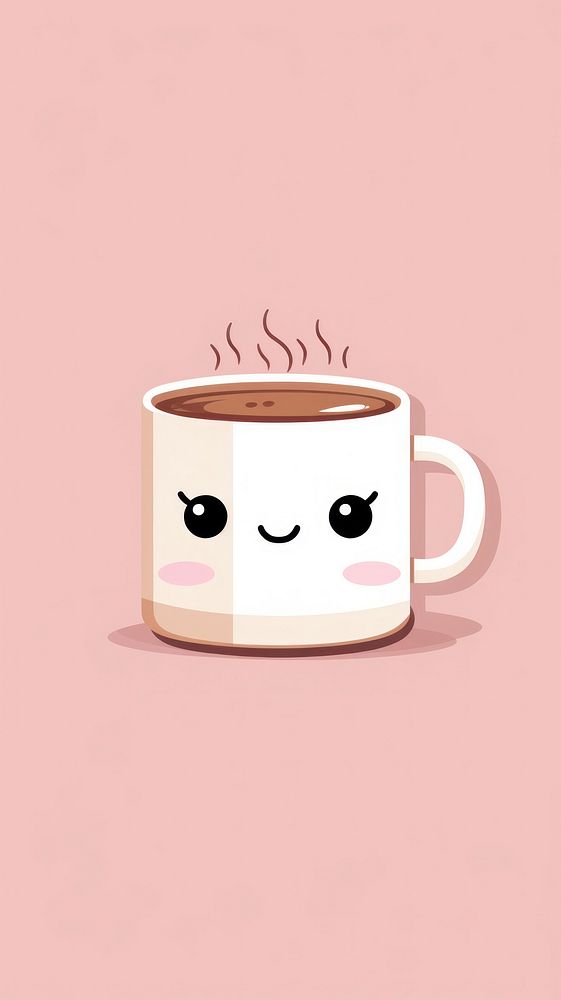 Cute coffee cup with face wallpaper mug refreshment tableware. AI generated Image by rawpixel.