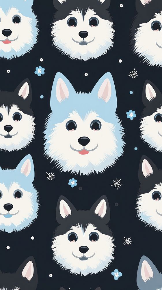 Cute husky pattern wallpaper mammal animal pet. AI generated Image by rawpixel.