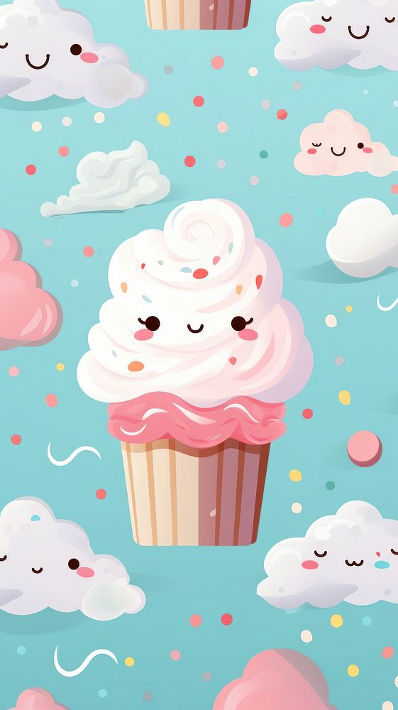 Ice cream with face pattern wallpaper dessert cupcake food. AI generated Image by rawpixel.