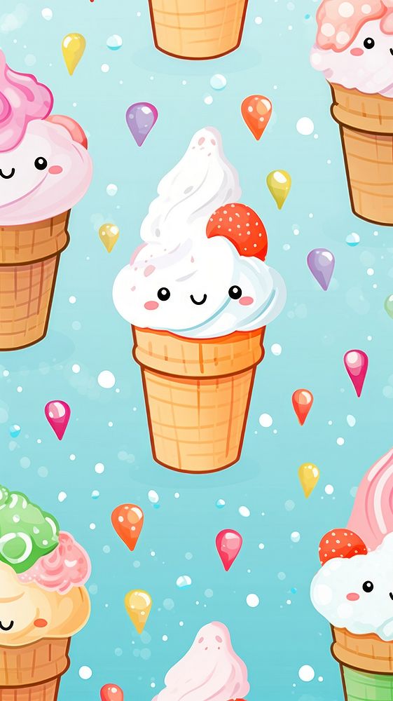 Ice cream with face pattern wallpaper dessert food backgrounds. AI generated Image by rawpixel.