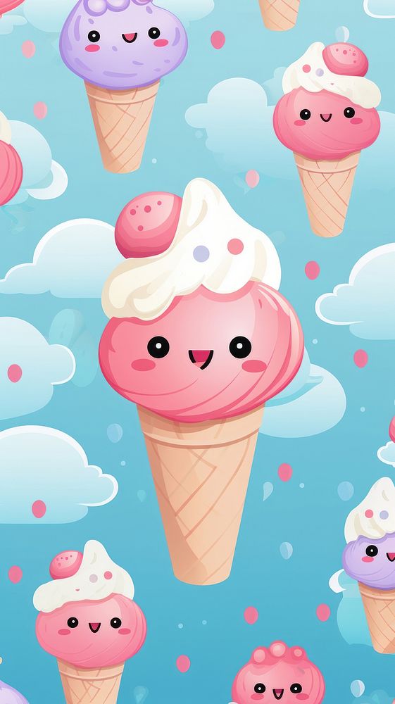 Ice cream with face pattern wallpaper dessert food backgrounds. AI generated Image by rawpixel.