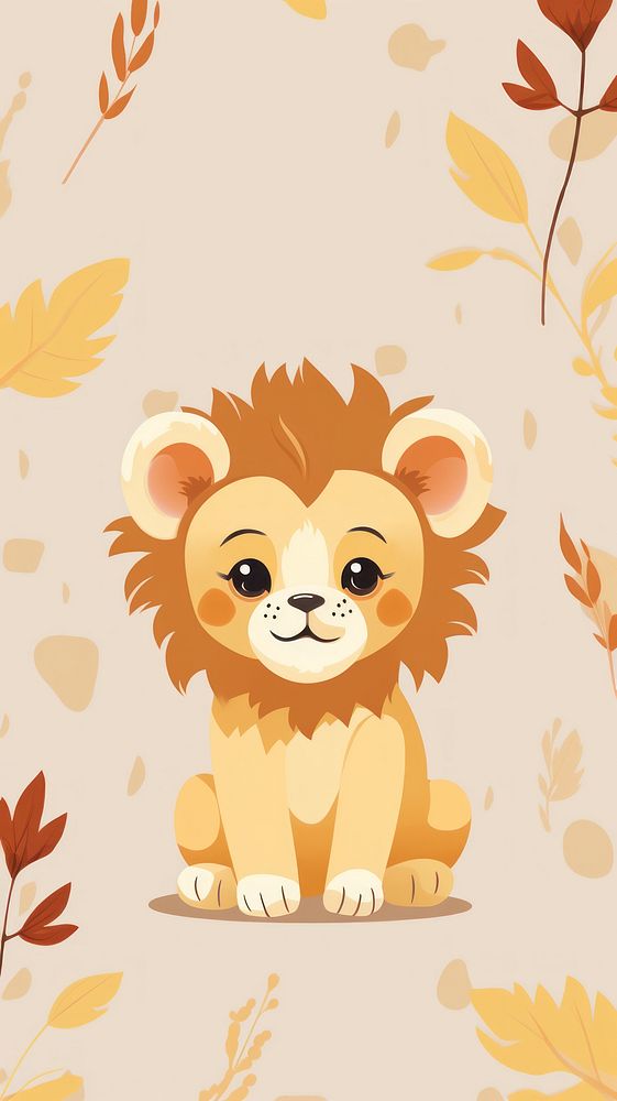 Cute lion cub pattern wallpaper cartoon mammal animal. AI generated Image by rawpixel.