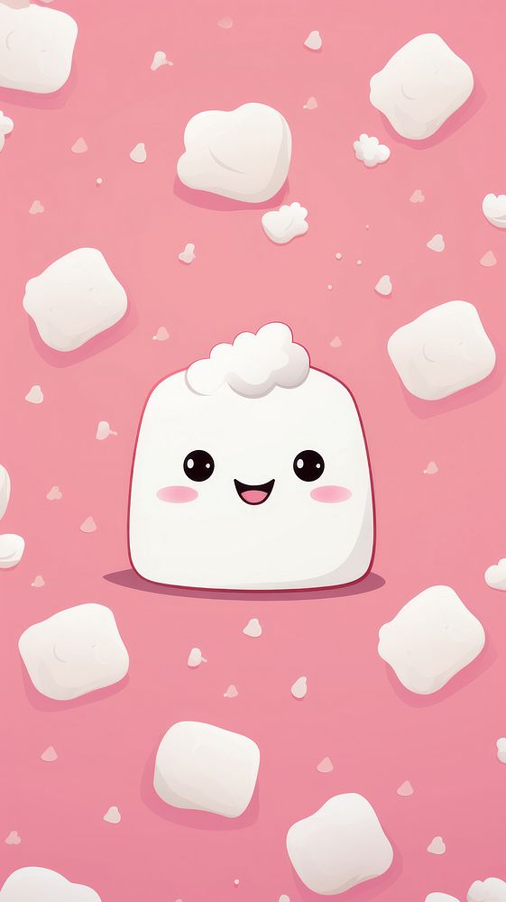 Cute marshmellow with face wallpaper outdoors smiling cartoon. AI generated Image by rawpixel.
