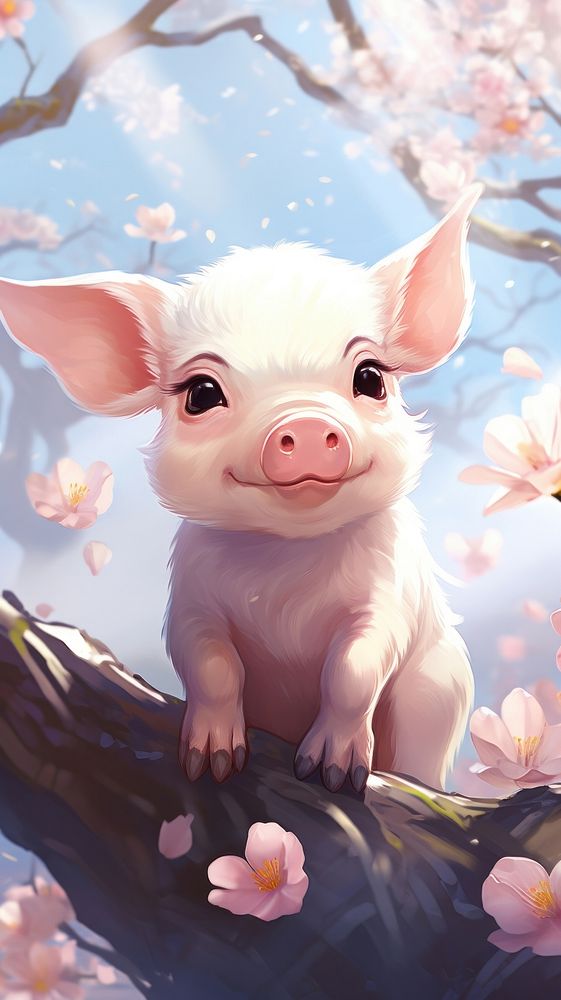 Cute pig wallpaper mammal animal plant. AI generated Image by rawpixel.