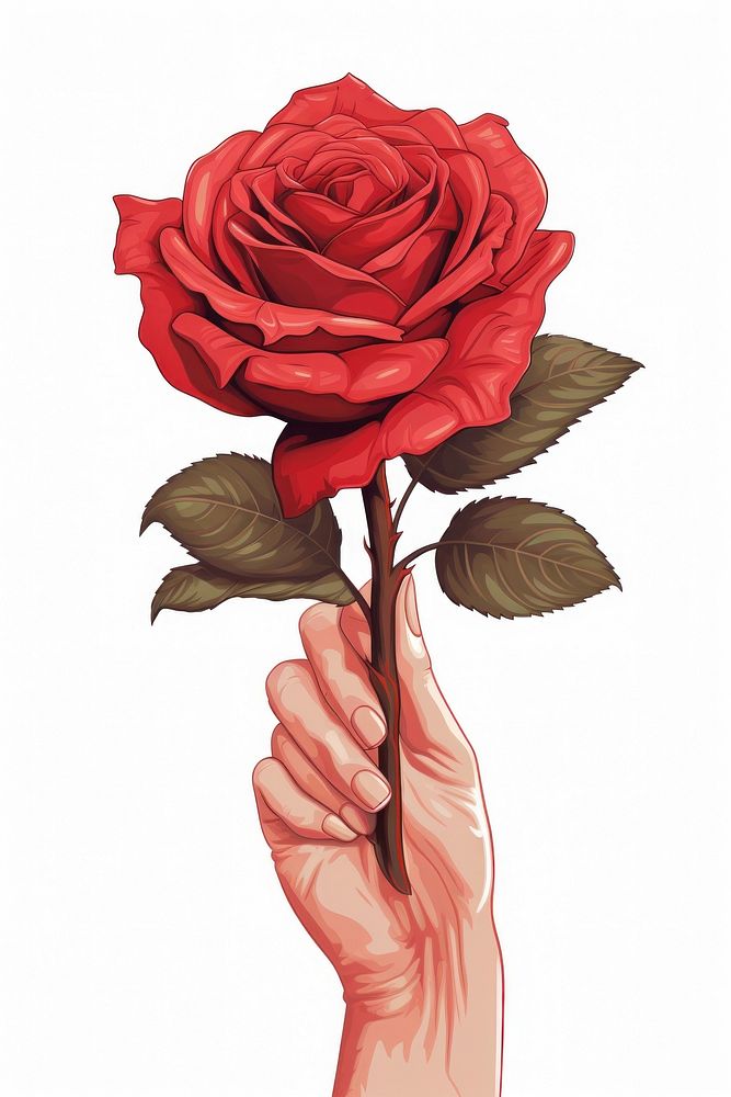 Illustration of hand hold rose flower plant inflorescence. AI generated Image by rawpixel.