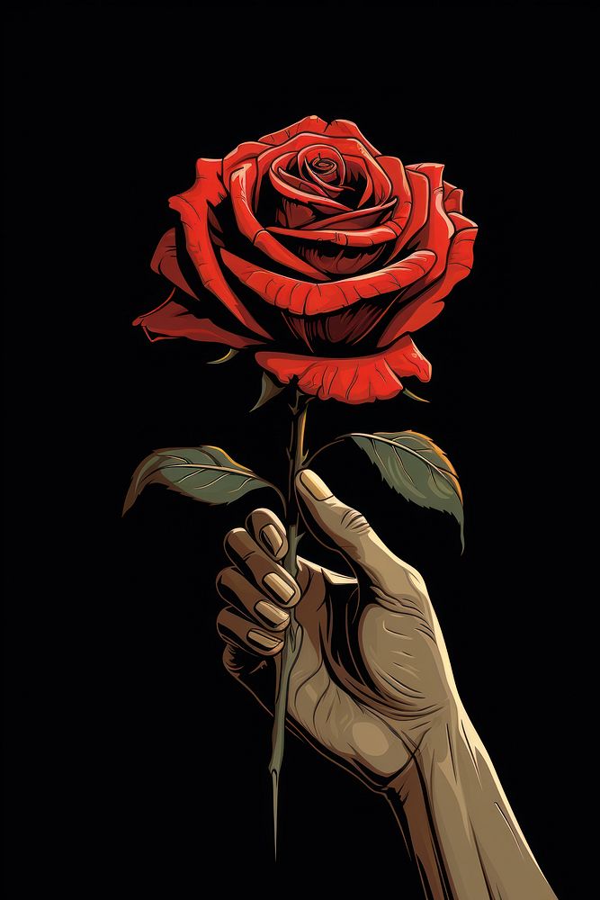 Illustration of hand hold rose flower plant adult. AI generated Image by rawpixel.