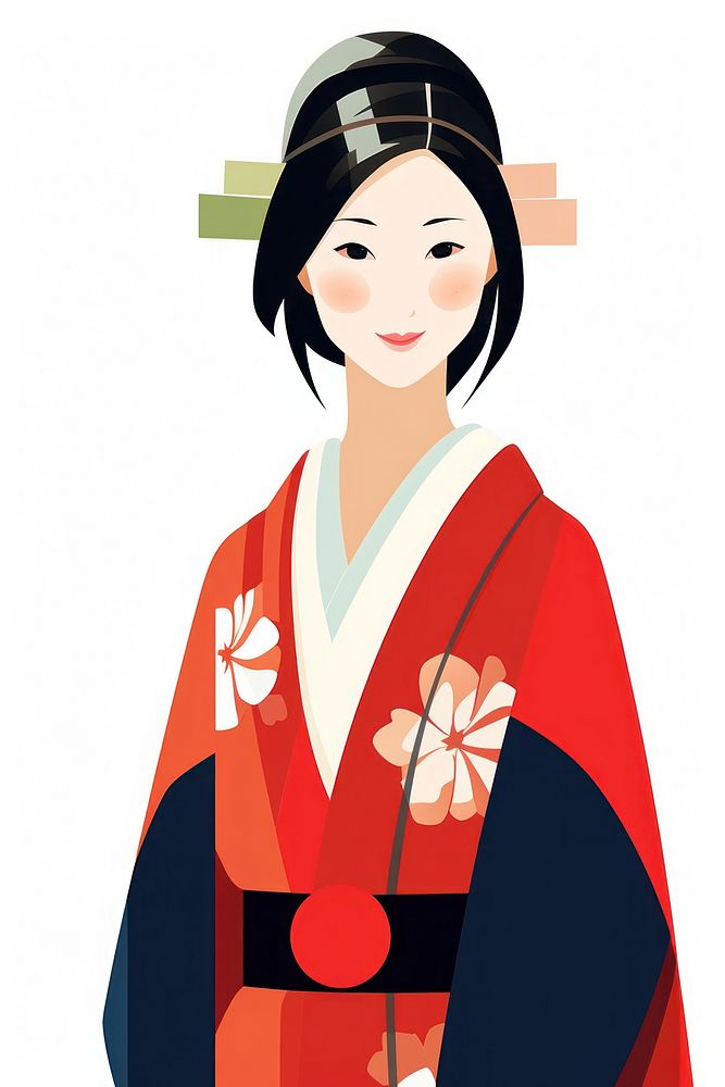 Isolated 1740s smiling woman in kimono adult robe white background. AI generated Image by rawpixel.