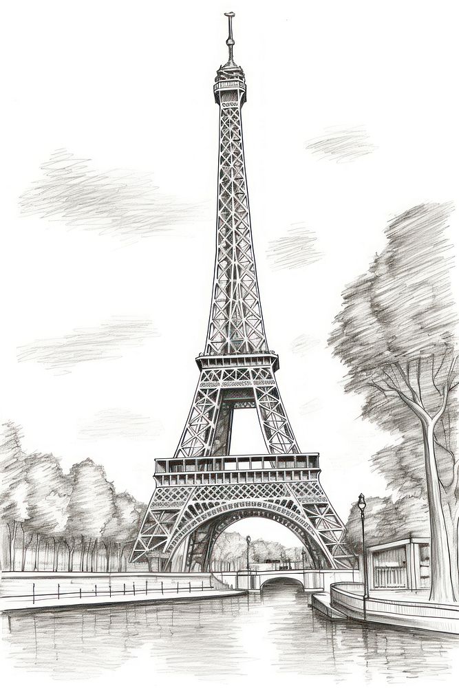Paris tower architecture building drawing. AI generated Image by rawpixel.