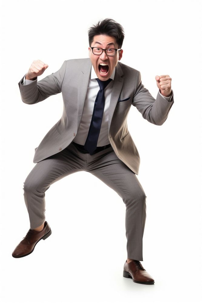 An business casual style Japanese businessman lawer raging shouting adult white background. AI generated Image by rawpixel.