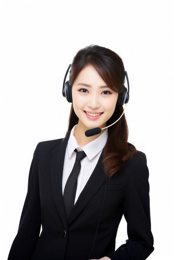 An business casual style Japanese businesswoman as call center staff photography headphones portrait. AI generated Image by…