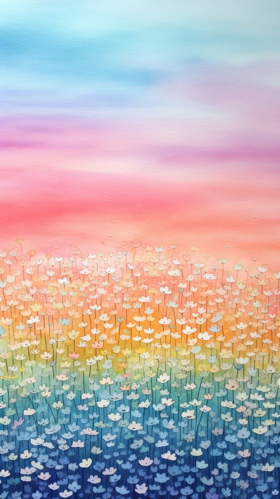 Spring field of flowers landscapes backgrounds painting outdoors. AI generated Image by rawpixel.