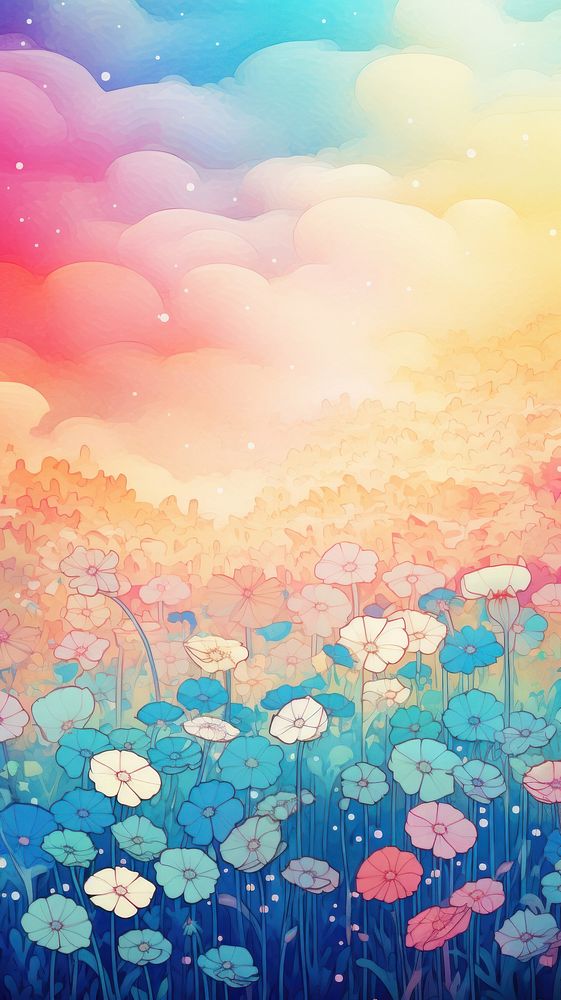 Spring field of flowers landscapes backgrounds outdoors pattern. AI generated Image by rawpixel.