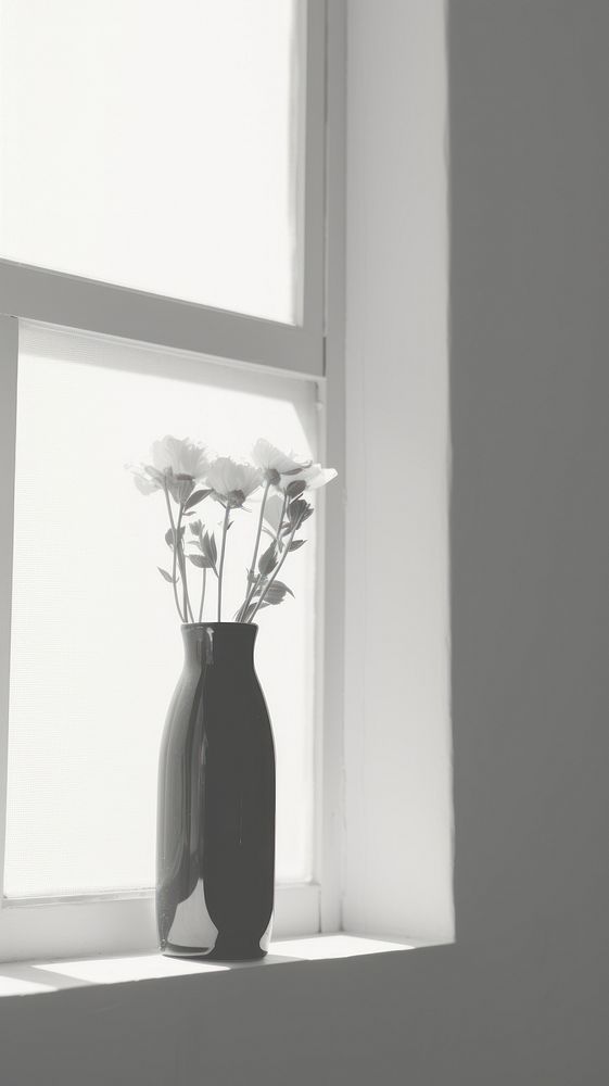 Flower in the vase by the window windowsill white black. AI generated Image by rawpixel.