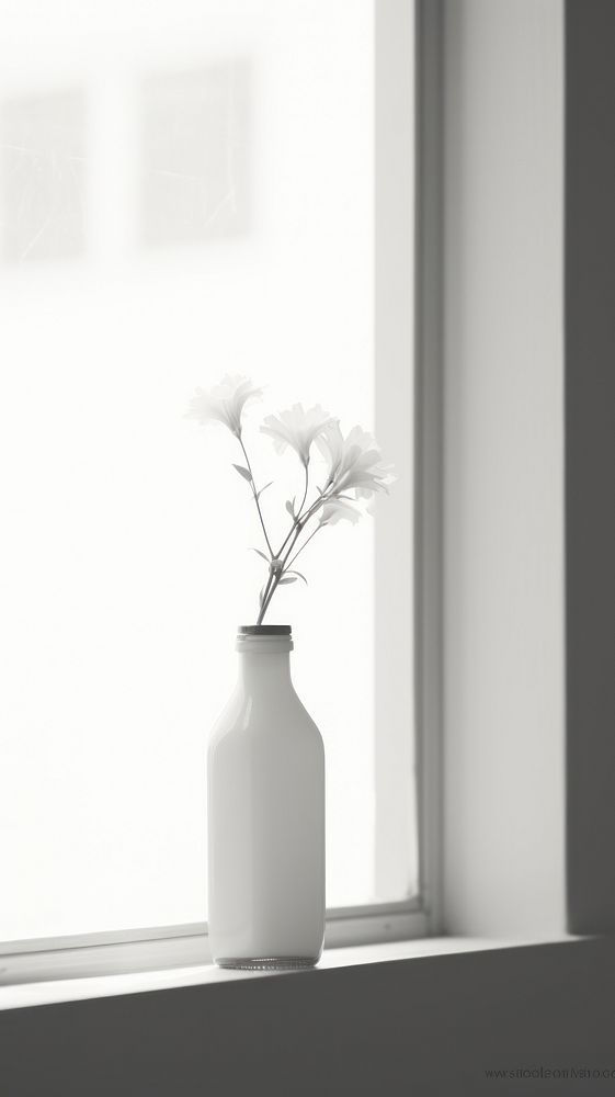 Flower in the vase by the window windowsill white wall. AI generated Image by rawpixel.