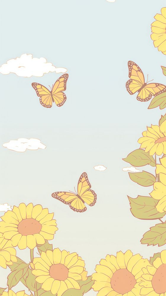 Sunflowers and butterflies butterfly plant petal. AI generated Image by rawpixel.