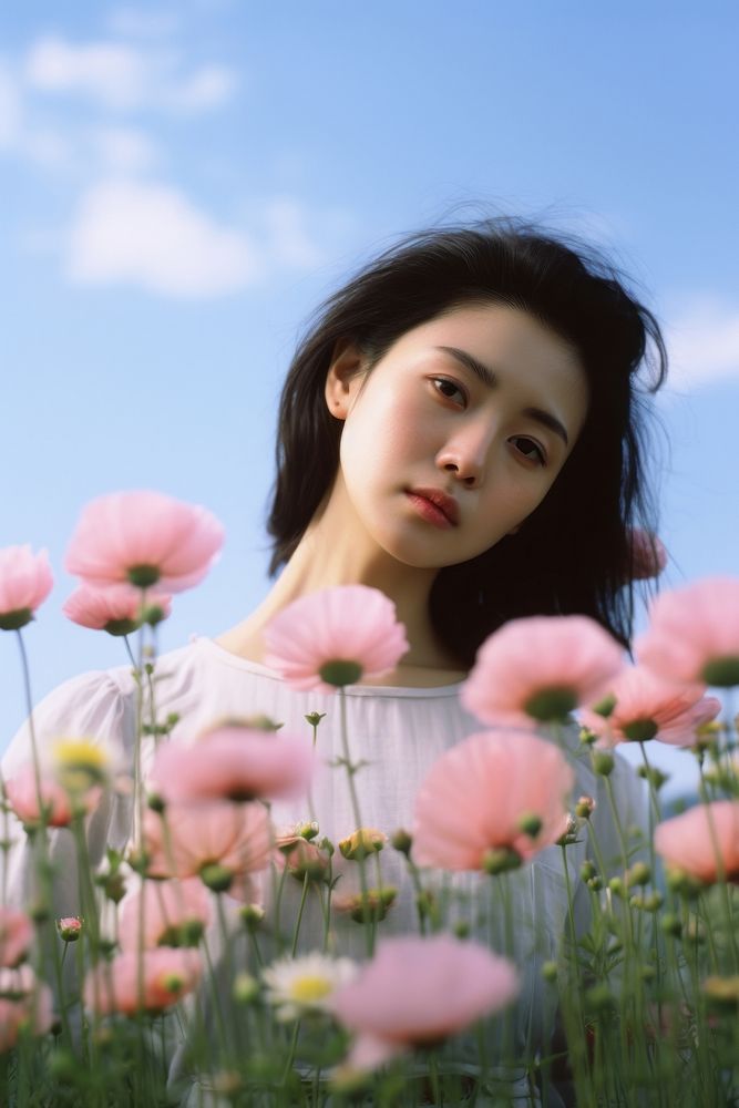 Japanese woman flower portrait outdoors. AI generated Image by rawpixel.