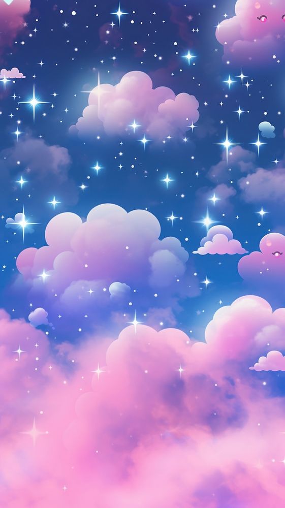 Sky filled with clouds and stars cute wallpaper backgrounds outdoors. AI generated Image by rawpixel.