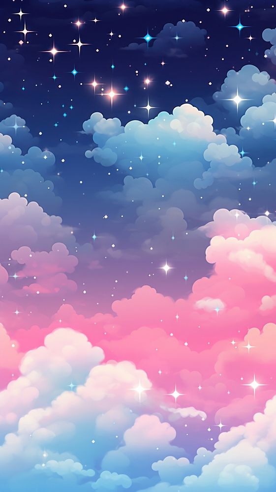 Sky filled with clouds and stars cute wallpaper backgrounds outdoors. 