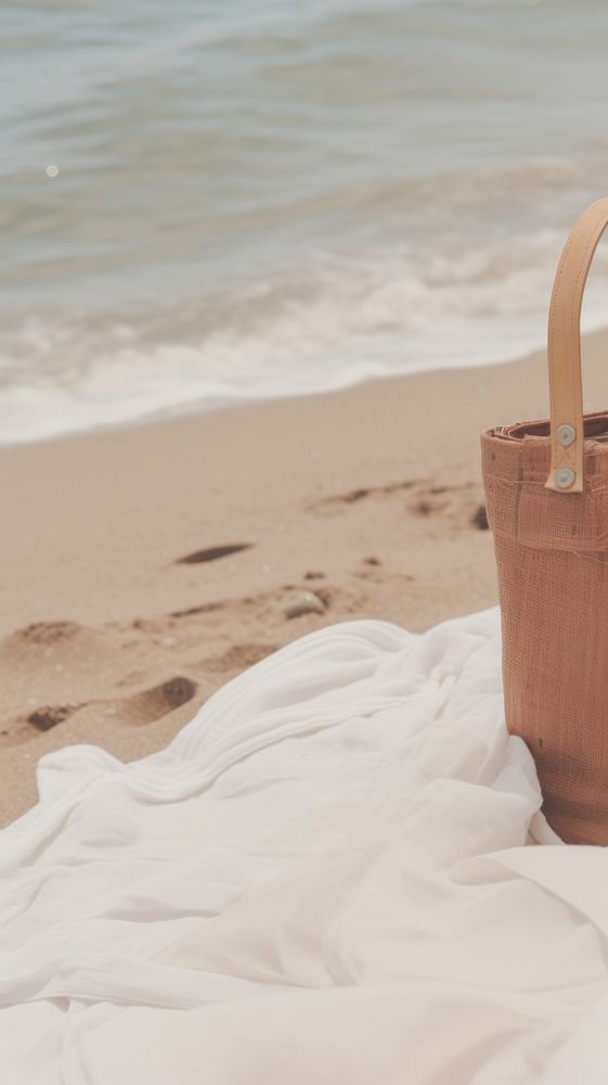 Beach picnic handbag tranquility accessories. AI generated Image by rawpixel.