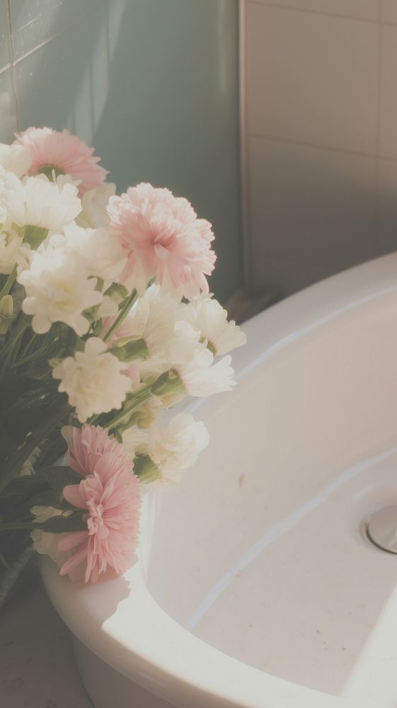 Flowers sink bathtub petal plant. AI generated Image by rawpixel.