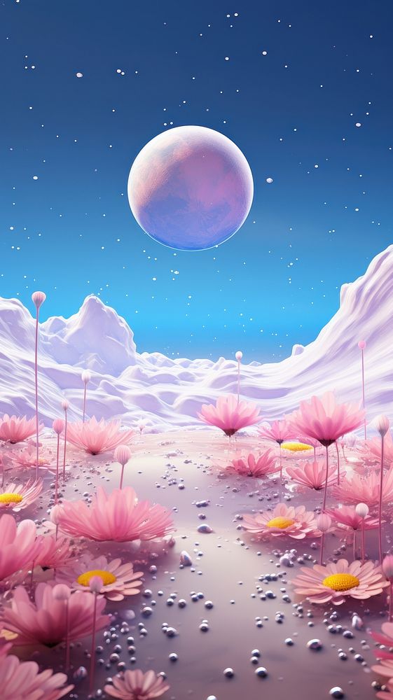 Moon surface with distant Earth flower and starfield moon outdoors nature. AI generated Image by rawpixel.