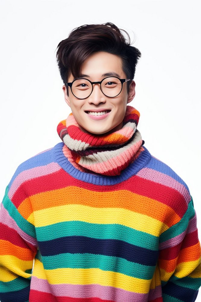 Hong Konger man turn to face wearing colorful sweater portrait glasses fashion. AI generated Image by rawpixel.