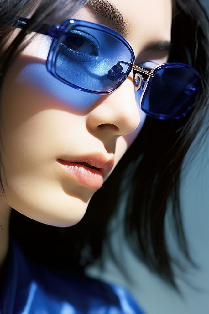 Japanese woman south east asian wear fashionable blue sunglasses adult accessories hairstyle. AI generated Image by rawpixel.