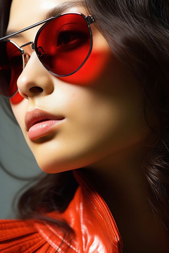 Japanese woman south east asian wear fashionable red sunglasses portrait adult accessories. AI generated Image by rawpixel.