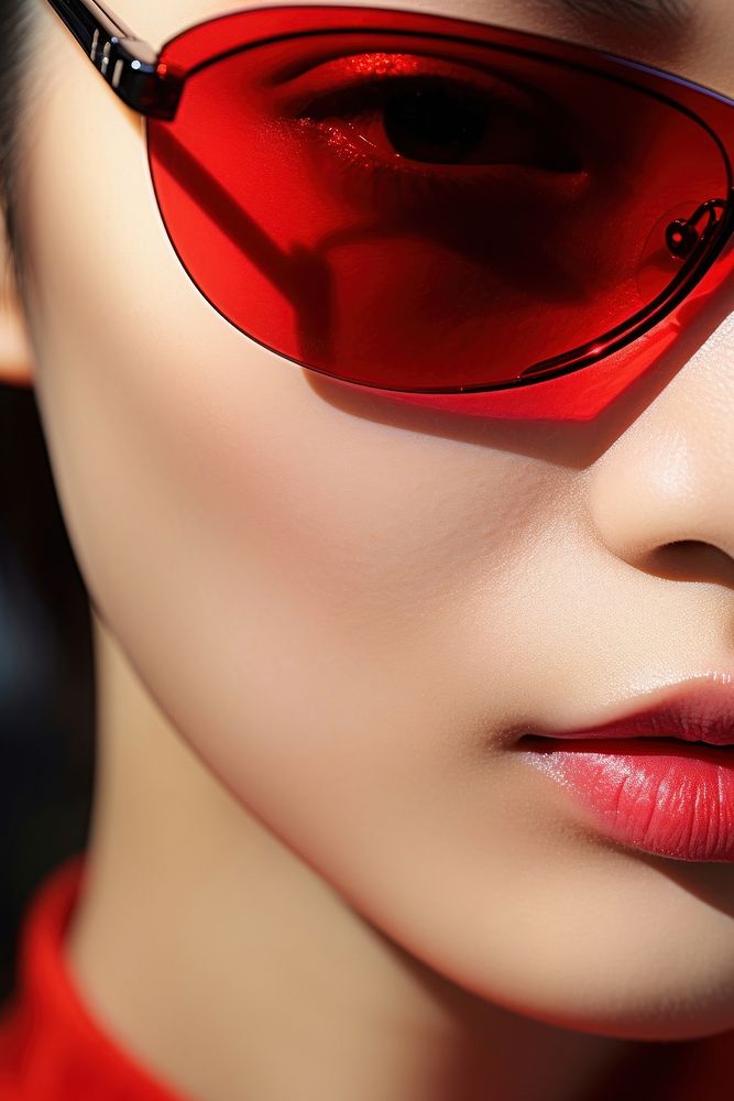 Japanese woman south east asian wear fashionable red sunglasses eyebrow adult accessories. AI generated Image by rawpixel.