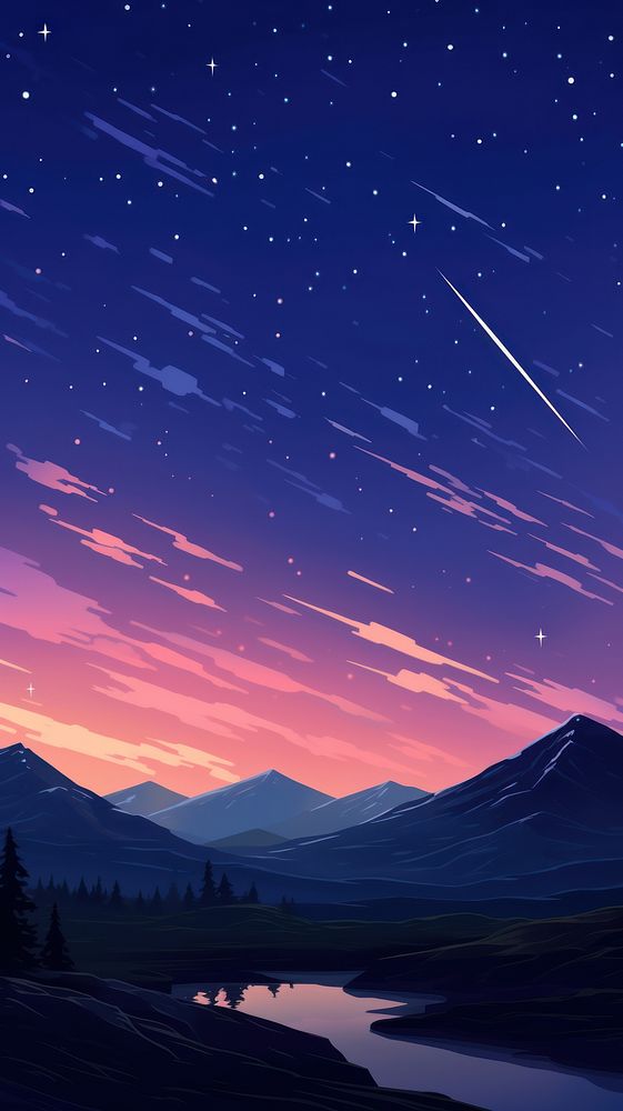 Shooting star landscape night outdoors. 
