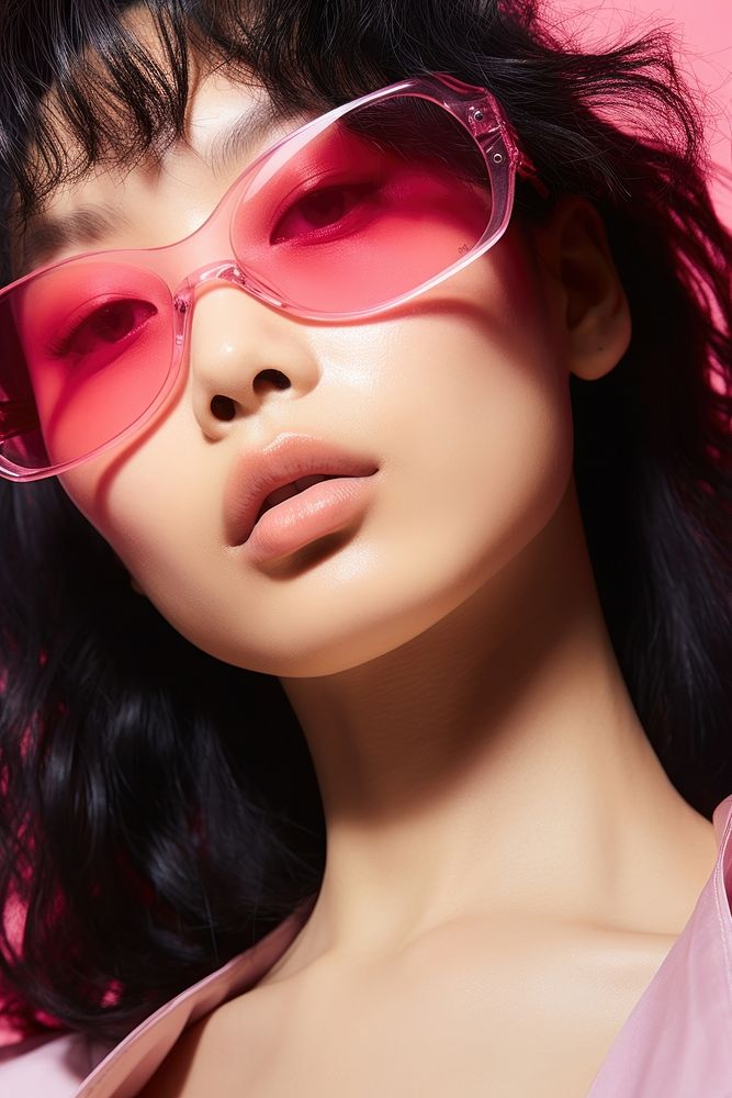 A Japanese woman south east asian wear fashionable pink sunglasses eyebrow adult accessories. AI generated Image by rawpixel.