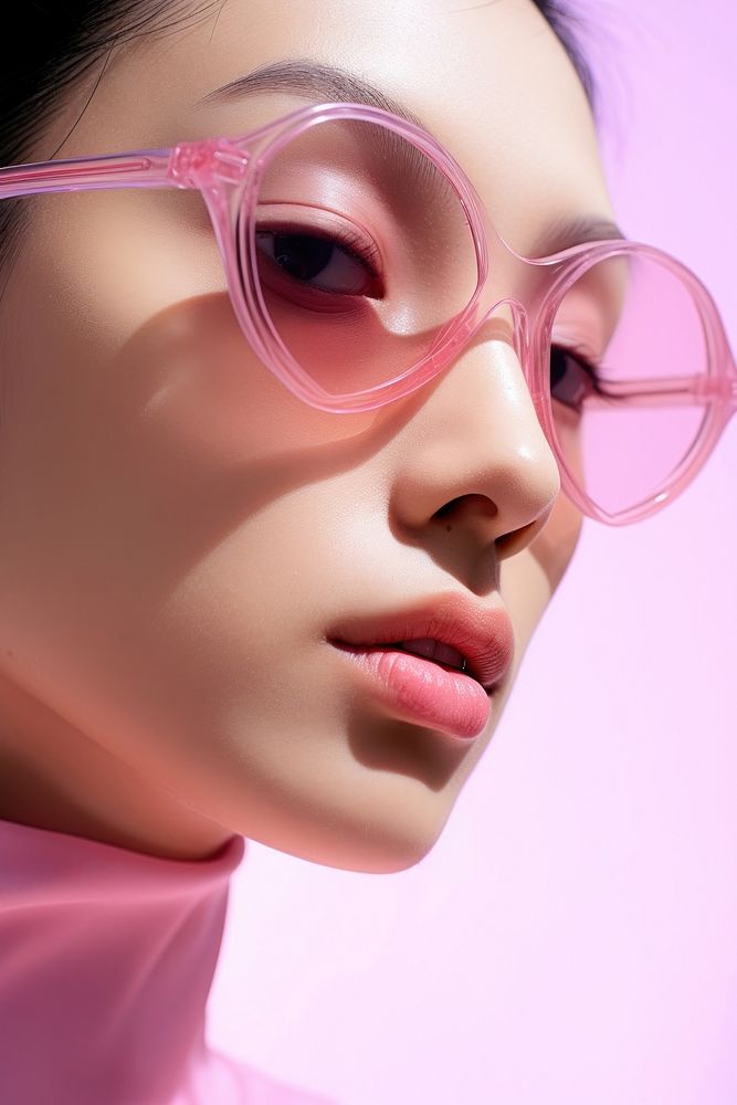 A woman south east asian wear fashionable pink sunglasses portrait adult photo. AI generated Image by rawpixel.