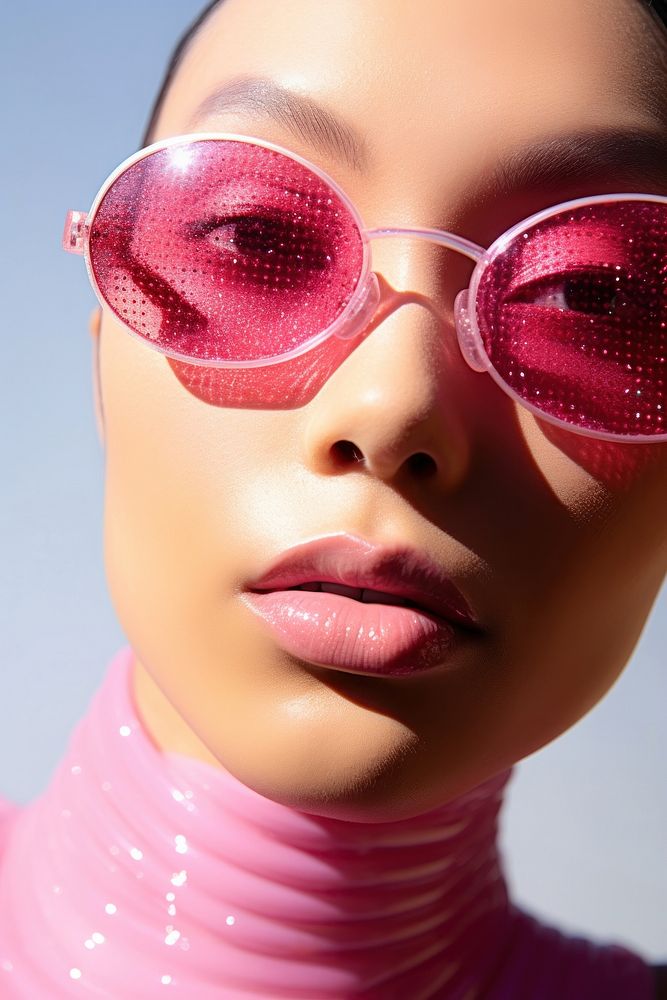 A young south east asian woman wear fashionable pink sunglasses accessories hairstyle accessory. AI generated Image by…