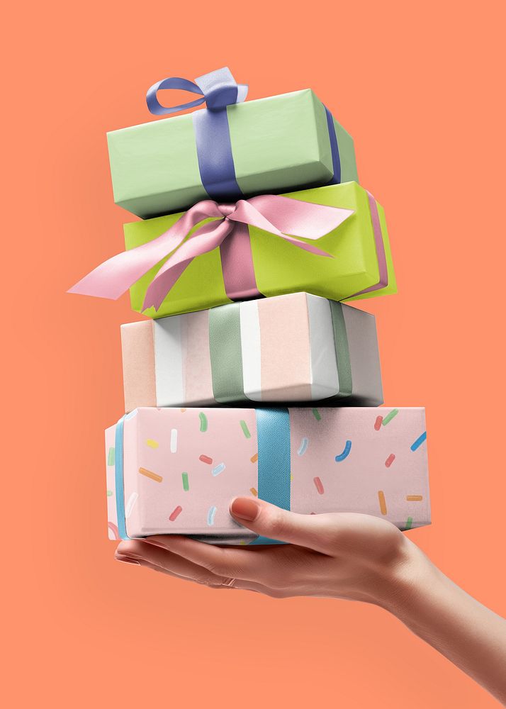 Stacked gift boxes mockup psd
