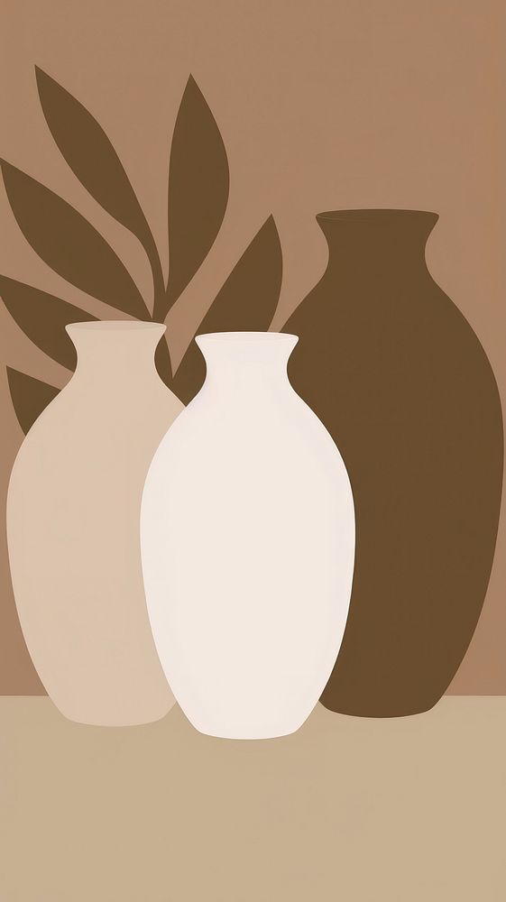 Clay vases leaves art pottery plant. 