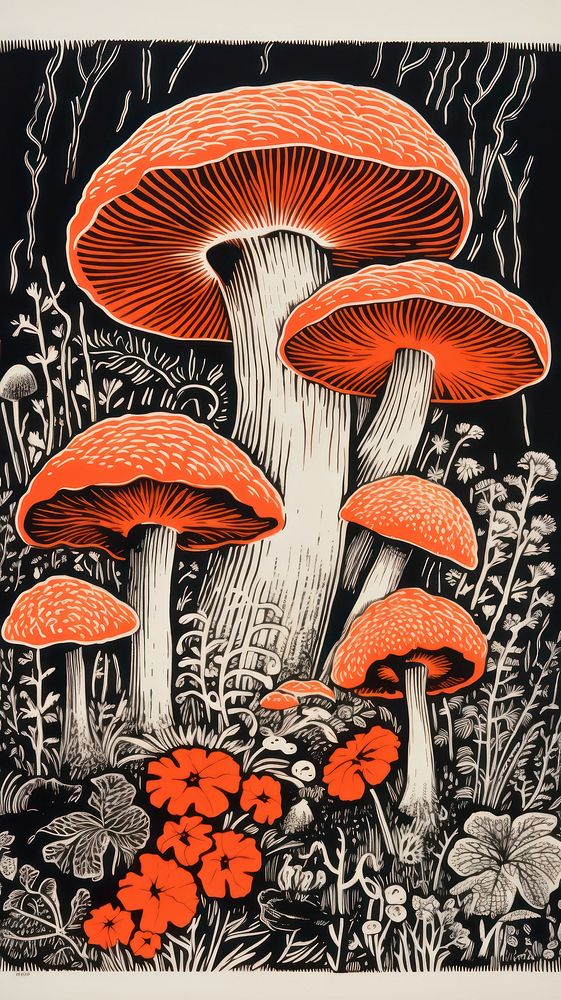 Mushrooms drawing nature fungus. 