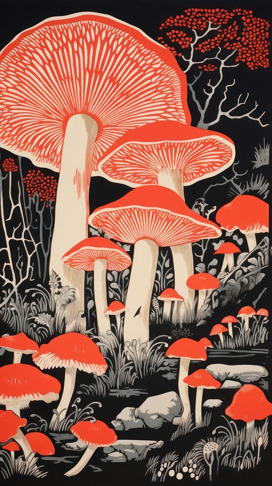 Mushrooms nature fungus agaric. AI generated Image by rawpixel.